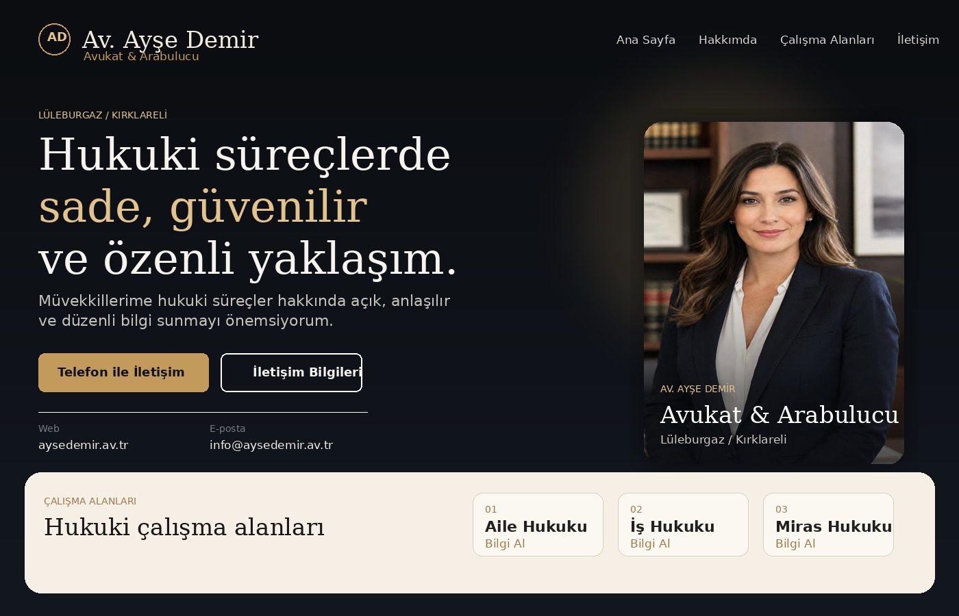 Avukat web sitesi örnek görünümü