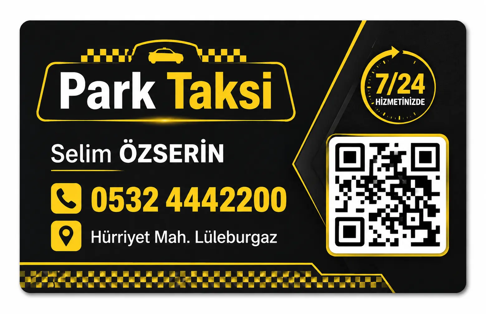 Park Taksi için örnek modern QR kodlu kartvizit tasarımı